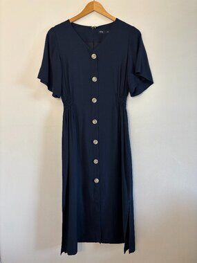 Mixxo Navy Button Front Midi Dress Size S